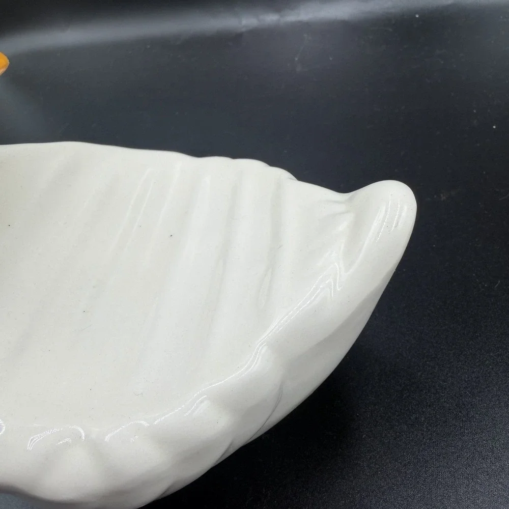 Vintage MCM Ceramic Duck Goose Soap Dish Cottage Core White Yellow